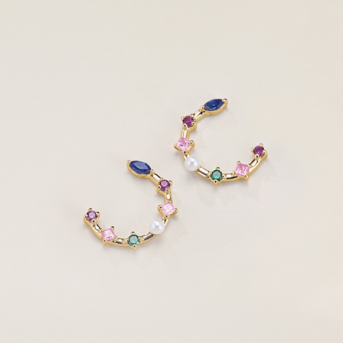 Yellow Gold Gemstone Hoop Earrings