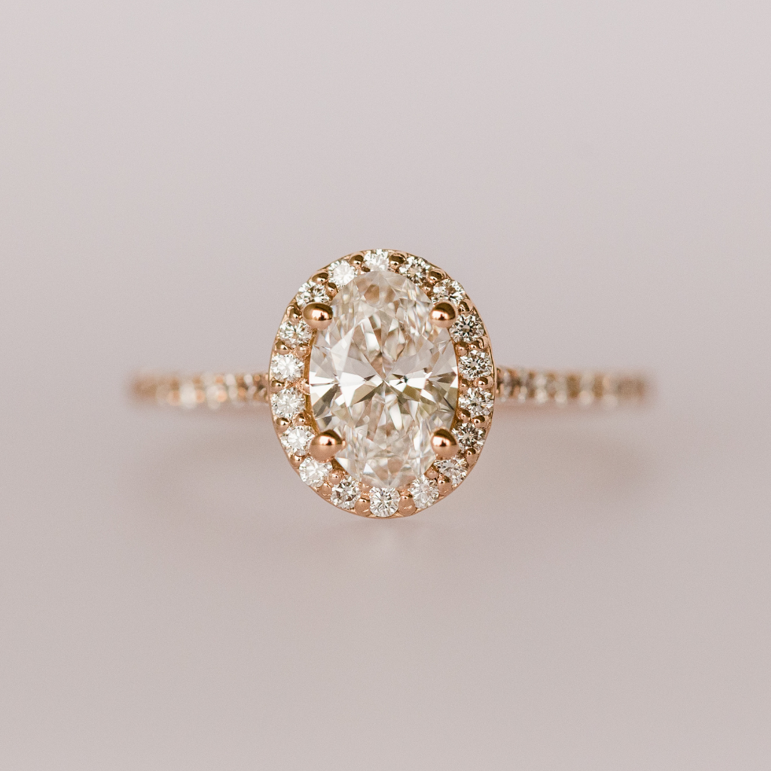 custom oval diamond engagement ring with halo