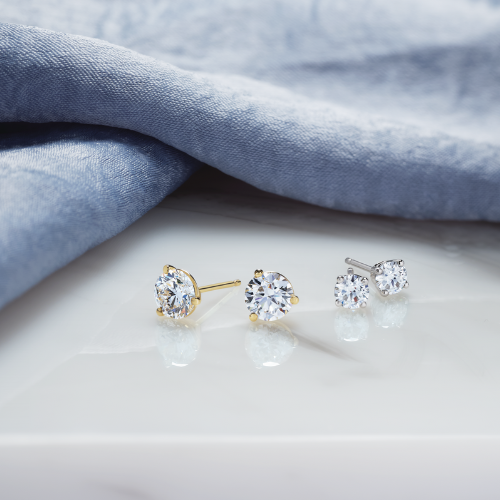 Yellow Gold and White Gold (or Platinum) Round Diamond Stud Earrings