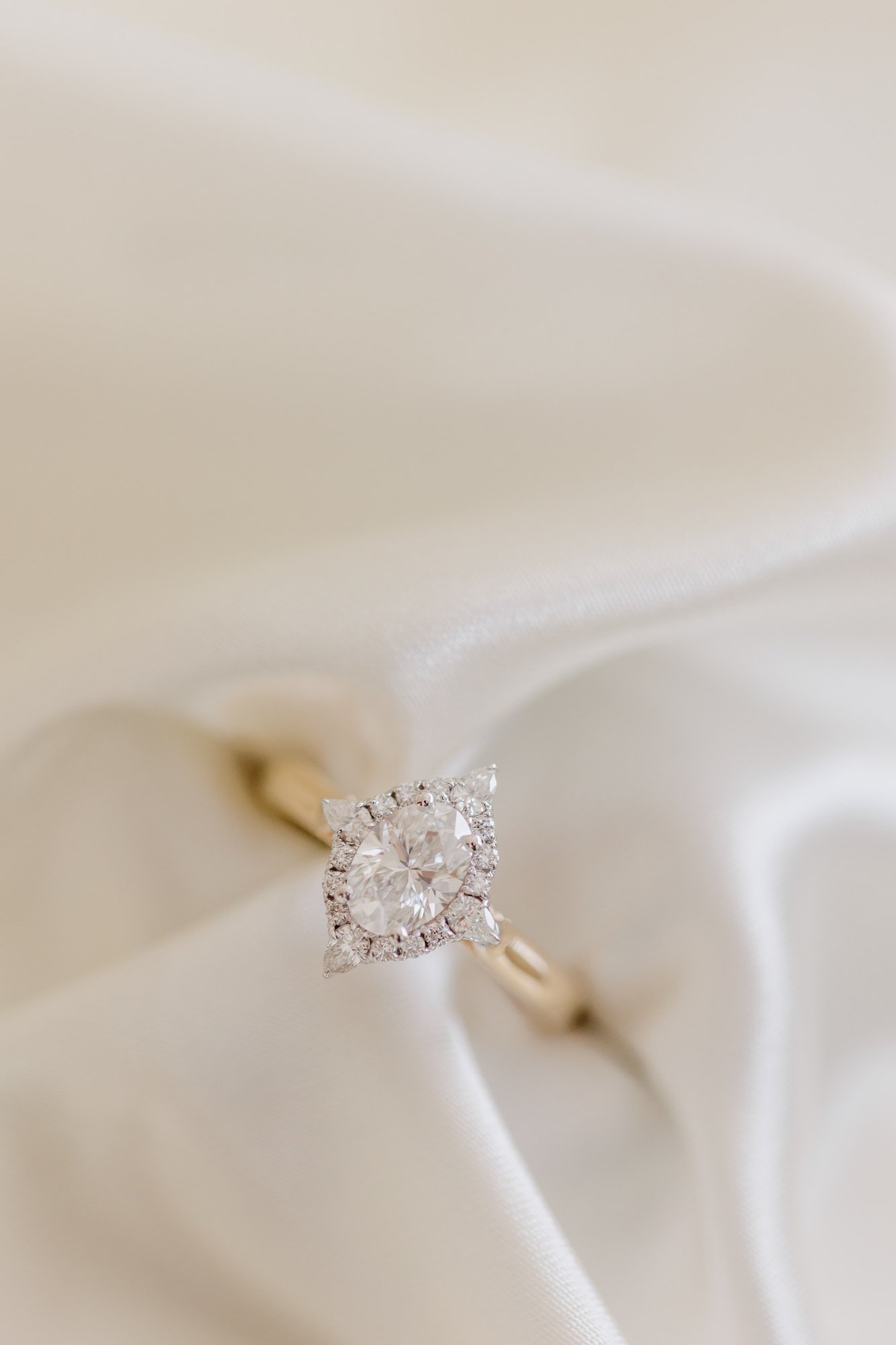 Yellow Gold Custom Diamond Halo Engagement Ring set with an Oval Cut Diamond