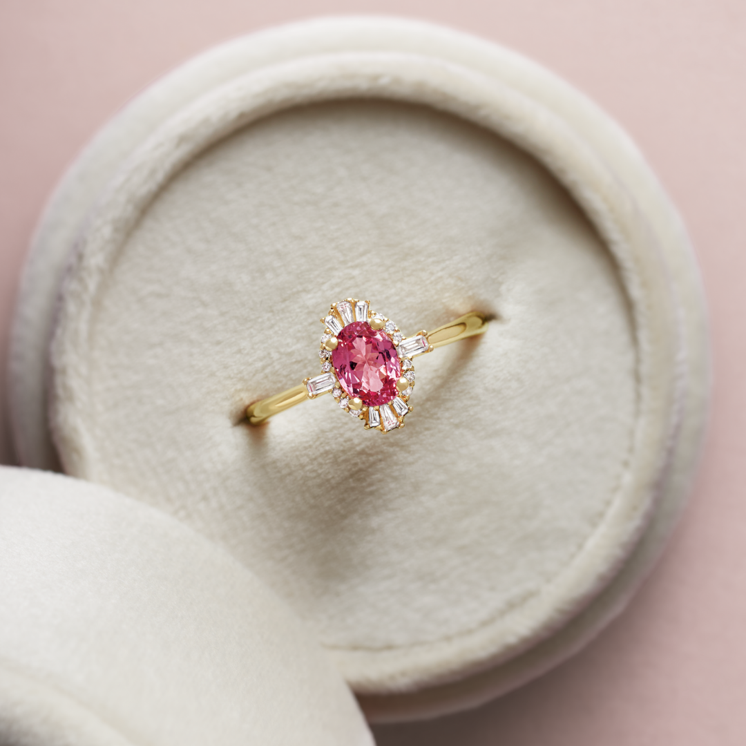 pink diamond oval engagement ring tourmaline ruby pink sapphire