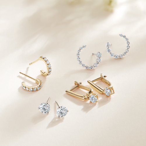 Yellow Gold and White Gold (or Platinum) Various Diamond Earring Designs