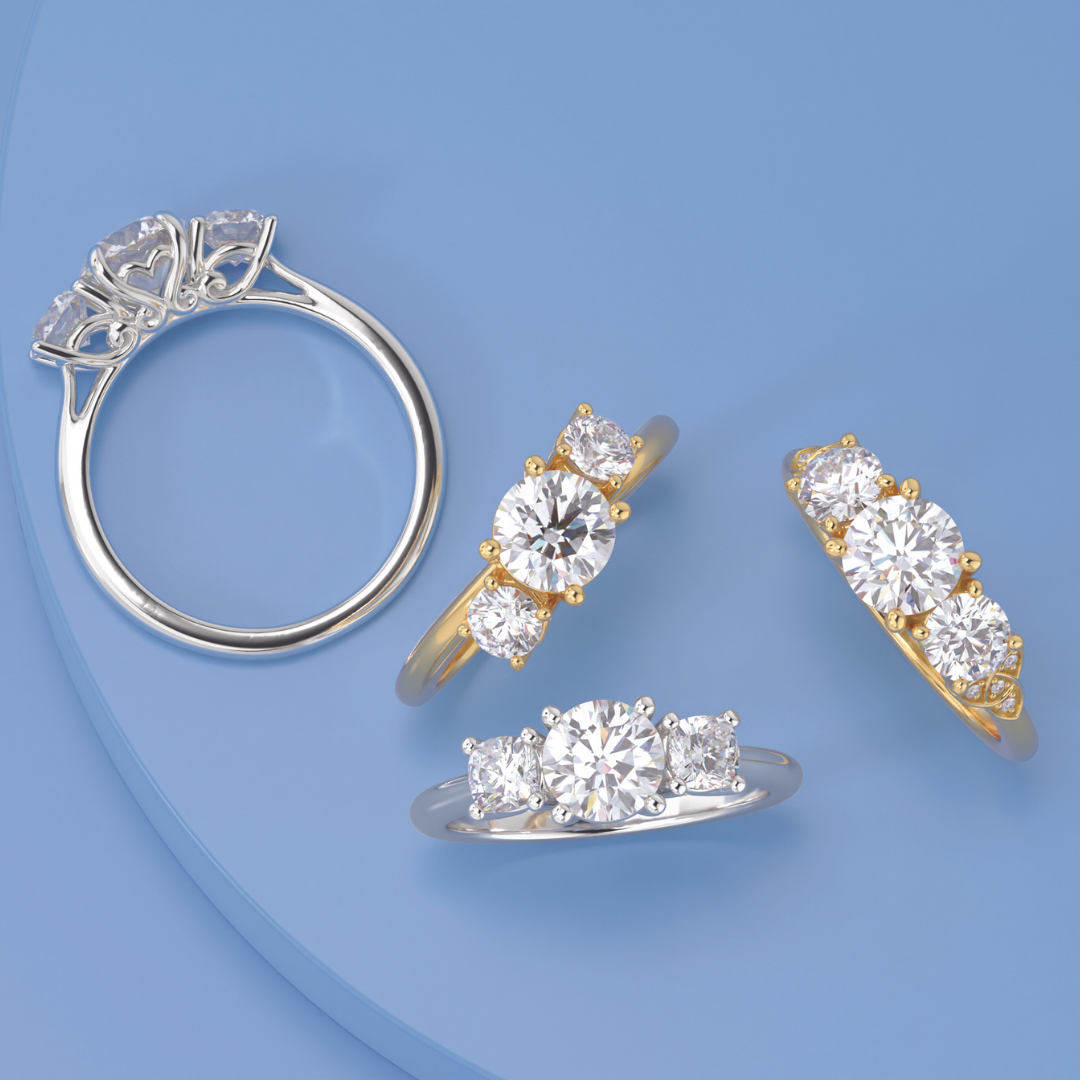 round diamond engagement ring three stone