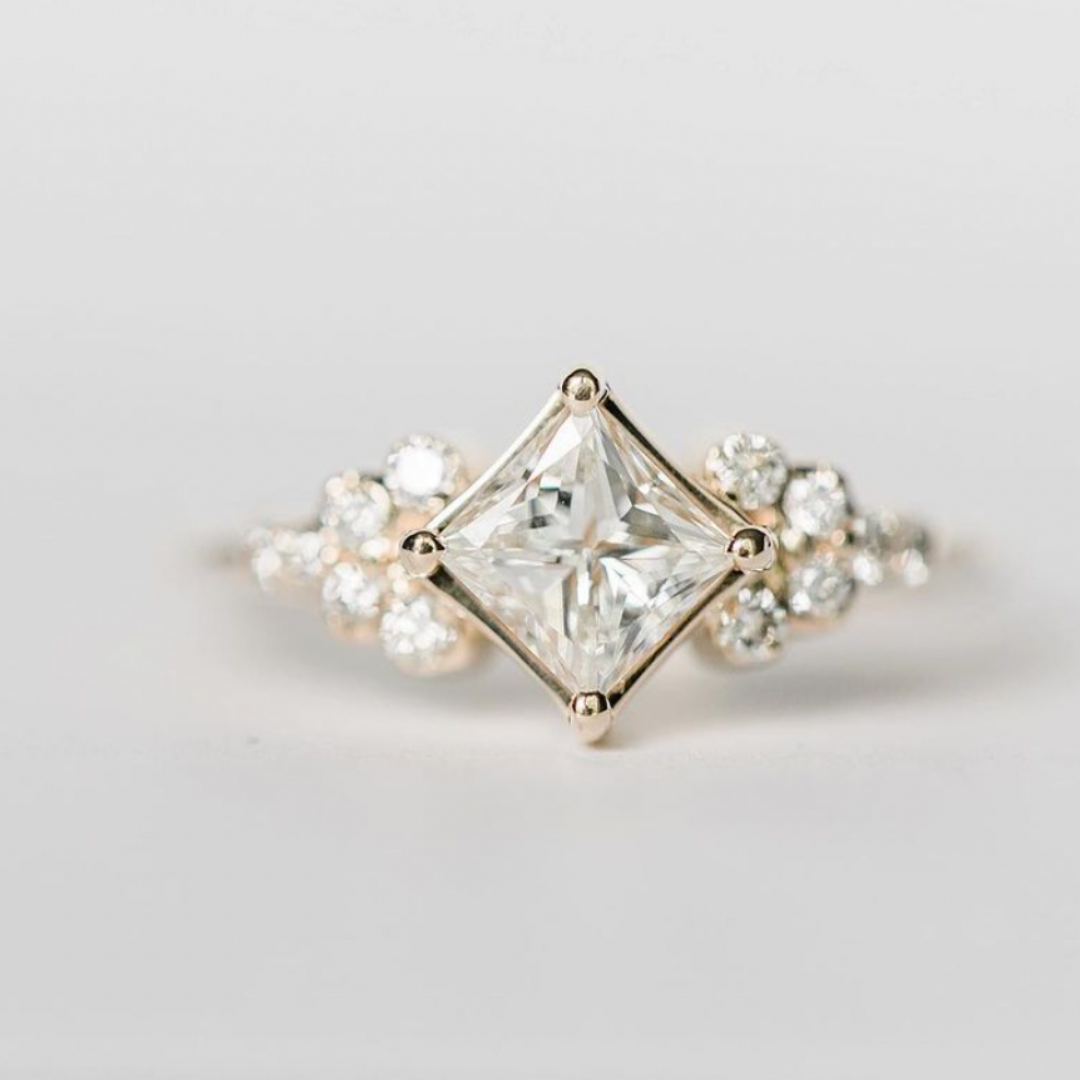 princess cut diamond engagement ring accented