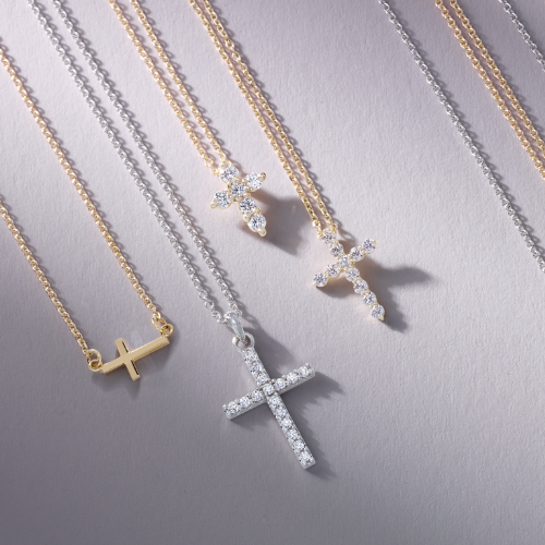 Yellow Gold and White Gold (or Platinum) Diamond Cross Necklaces