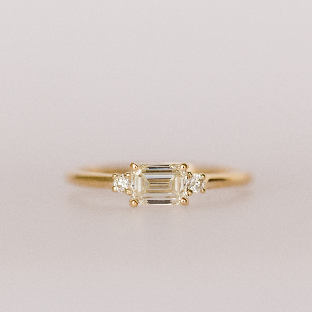 emerald cut engagement ring east west