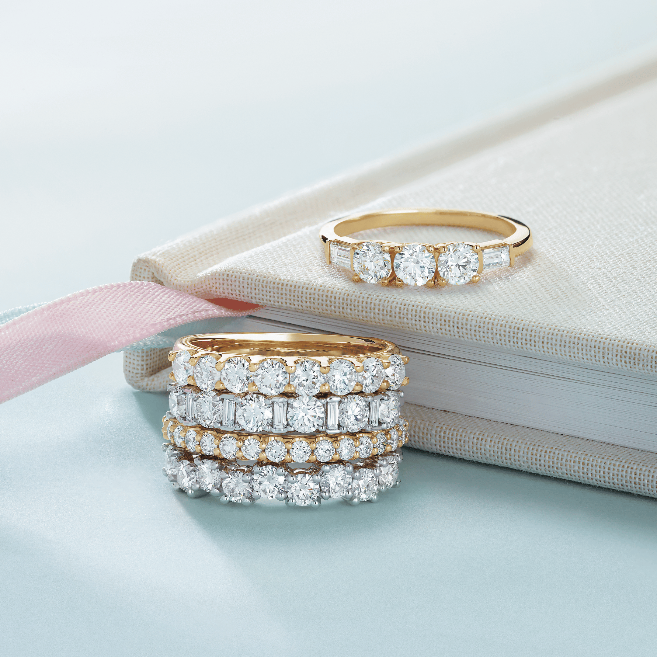 FP Diamond Bands in Yellow and White Gold or Platinum