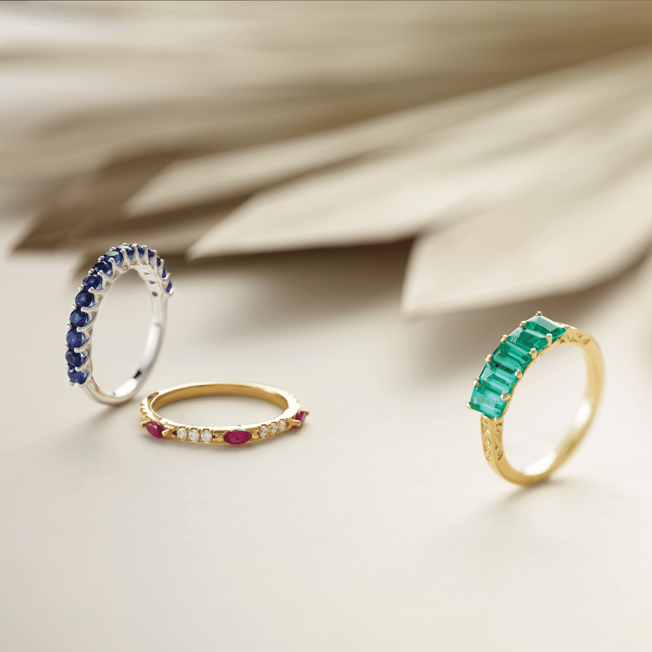 FP Gemstone Bands in Yellow or White Gold