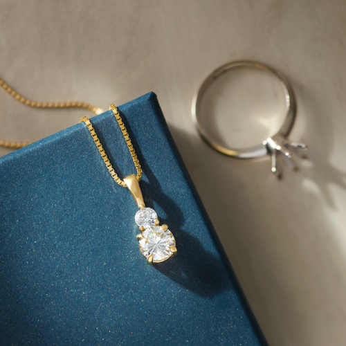 Yellow Gold Stacked Diamond Pendant Necklace
