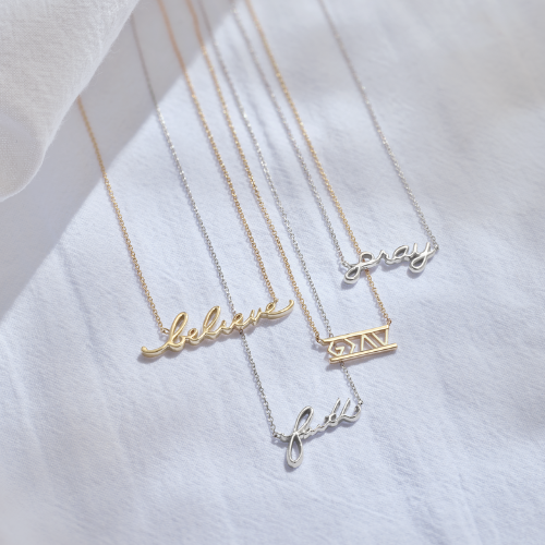 Yellow Gold and White Gold (or Platinum) Christian Faith Necklaces