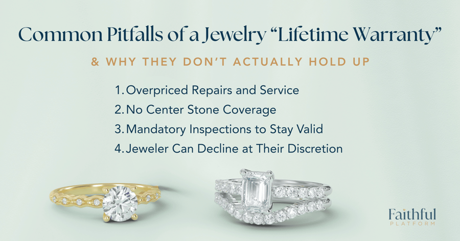 Infographic showing why engagement ring and jewelry lifetime warranties are often misleading