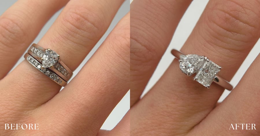 Engagement Ring Reset from Accented Pear to Pear and Radiant two stone-1