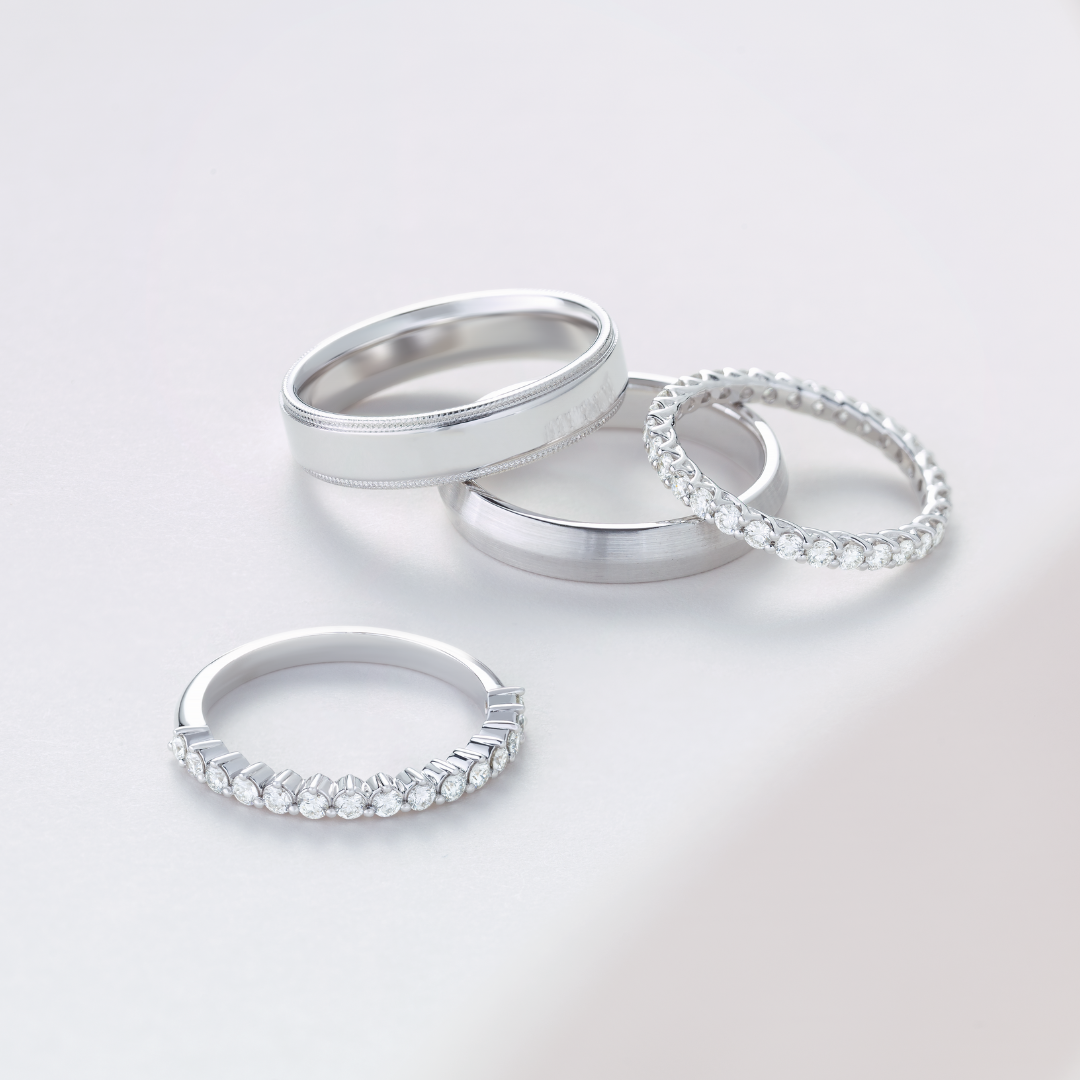 His and Hers White Gold (or Platinum) Wedding Band Set Options