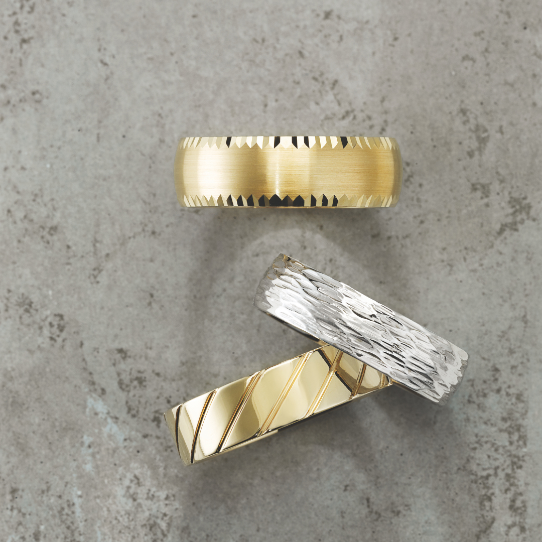 Mens Yellow Gold and White Gold (or Platinum) Textured Bands