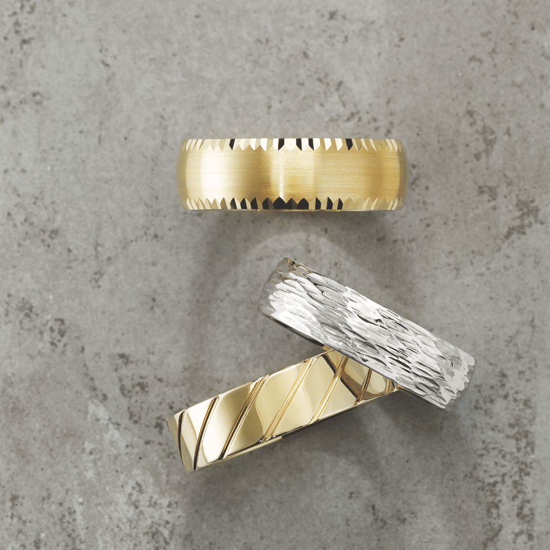 Mens_Yellow_Gold and_White_Gold _Platinum_Textured_Bands