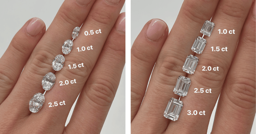 Oval and Emerald Diamond Carat Weight Comparisons