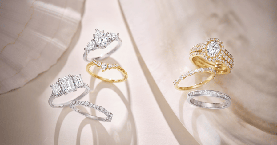 Various White Gold (or Platinum) and Yellow Gold Engagement Rings and Wedding Bands