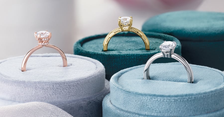 Various Yellow, Rose, and White Gold (or Platinum) Accented Engagement Ring Styles set with Round Cut Diamonds