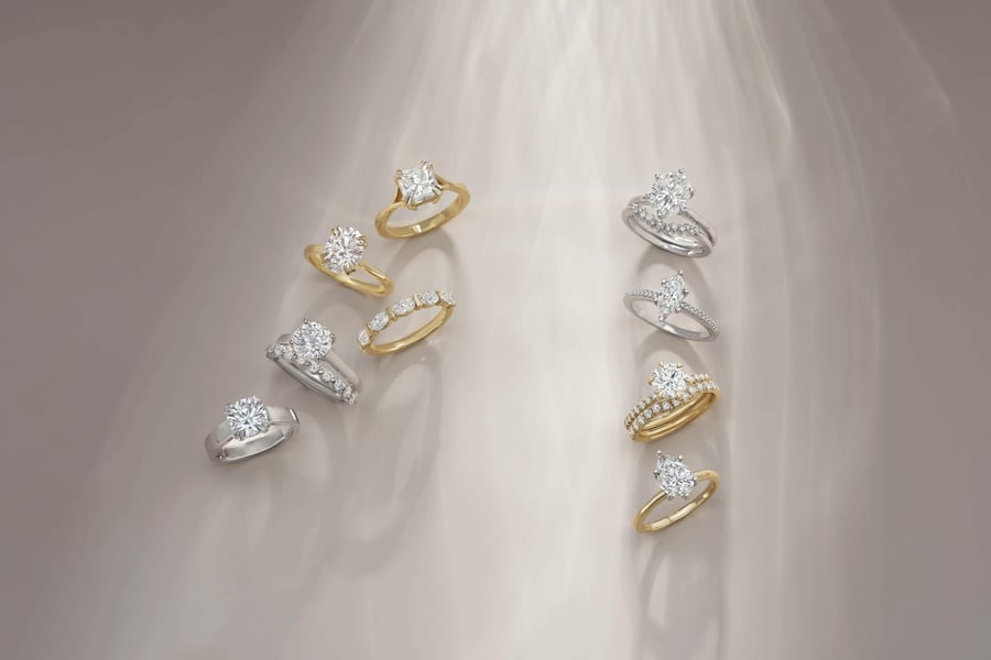 Various_White_Gold_or_Platinum_Rings_and_Yellow_Gold_Rings_with_Unique_Settings