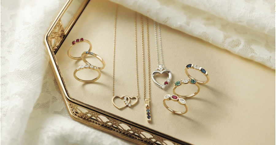 Various_Yellow_Gold_and_(White_Gold_or_Platinum)_Gemstone_Necklaces_and_Stackable_Rings