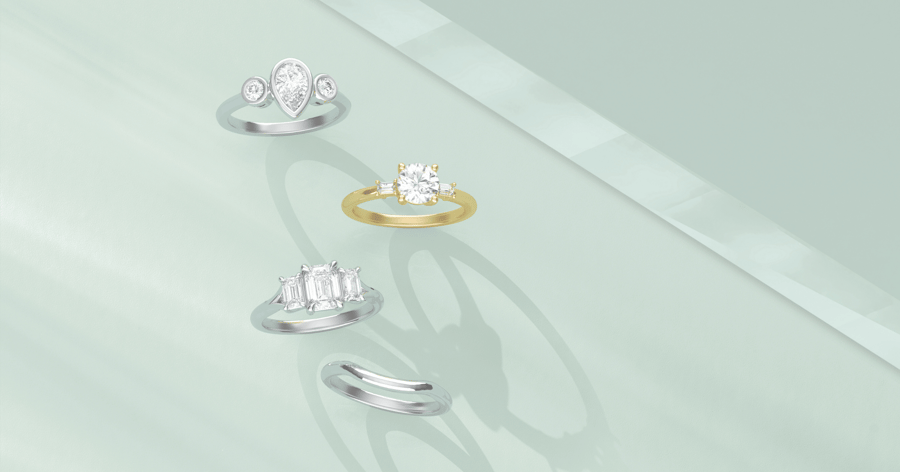 Various_white_gold_(or_platinum)_and_yellow_gold_engagement_rings_and_matching_wedding_bands