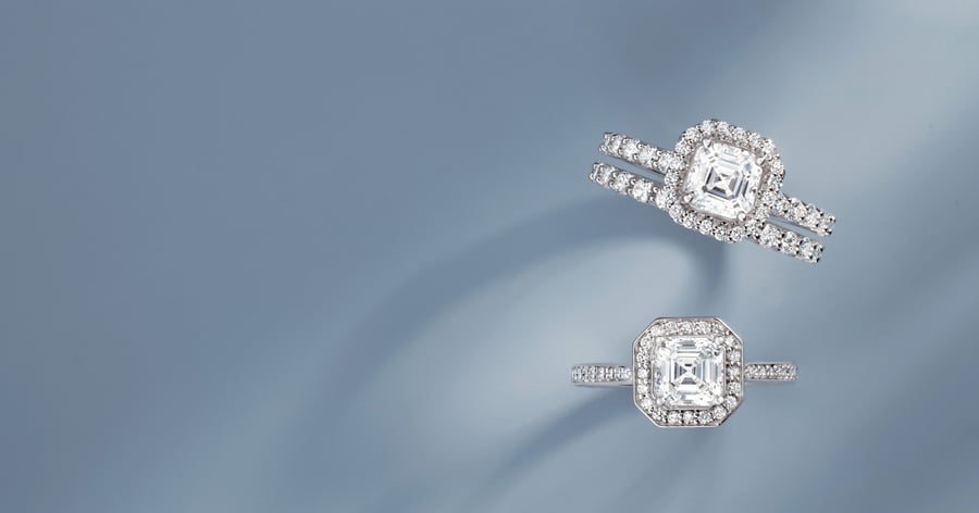 White_Gold_(or_Platinum)_Halo_Accented_Asscher_Cut_Engagement_Rings_and_Matching_Wedding_Band