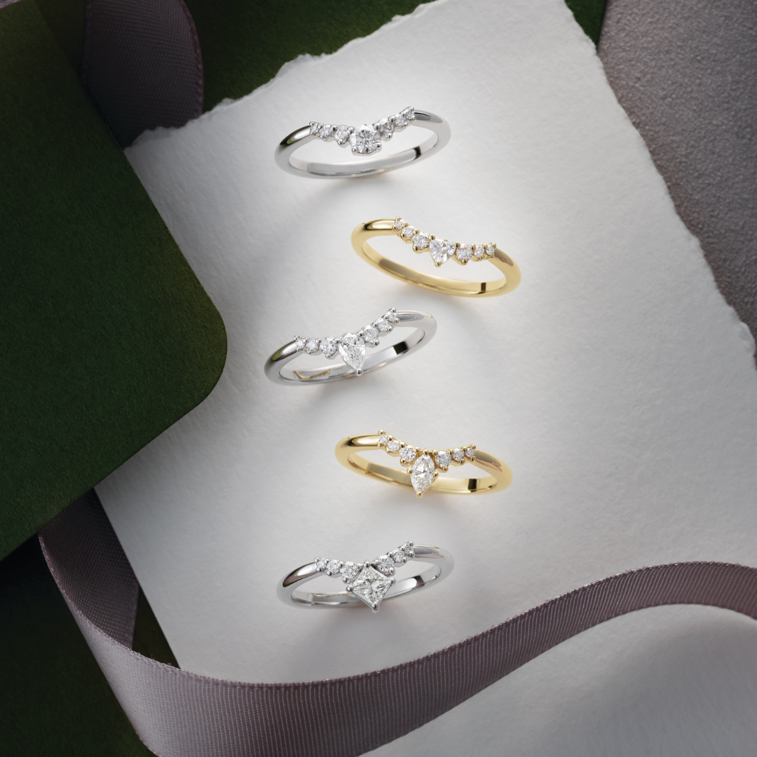 Womens Yellow Gold and White Gold (or Platinum) Diamond Accented Contour Bands