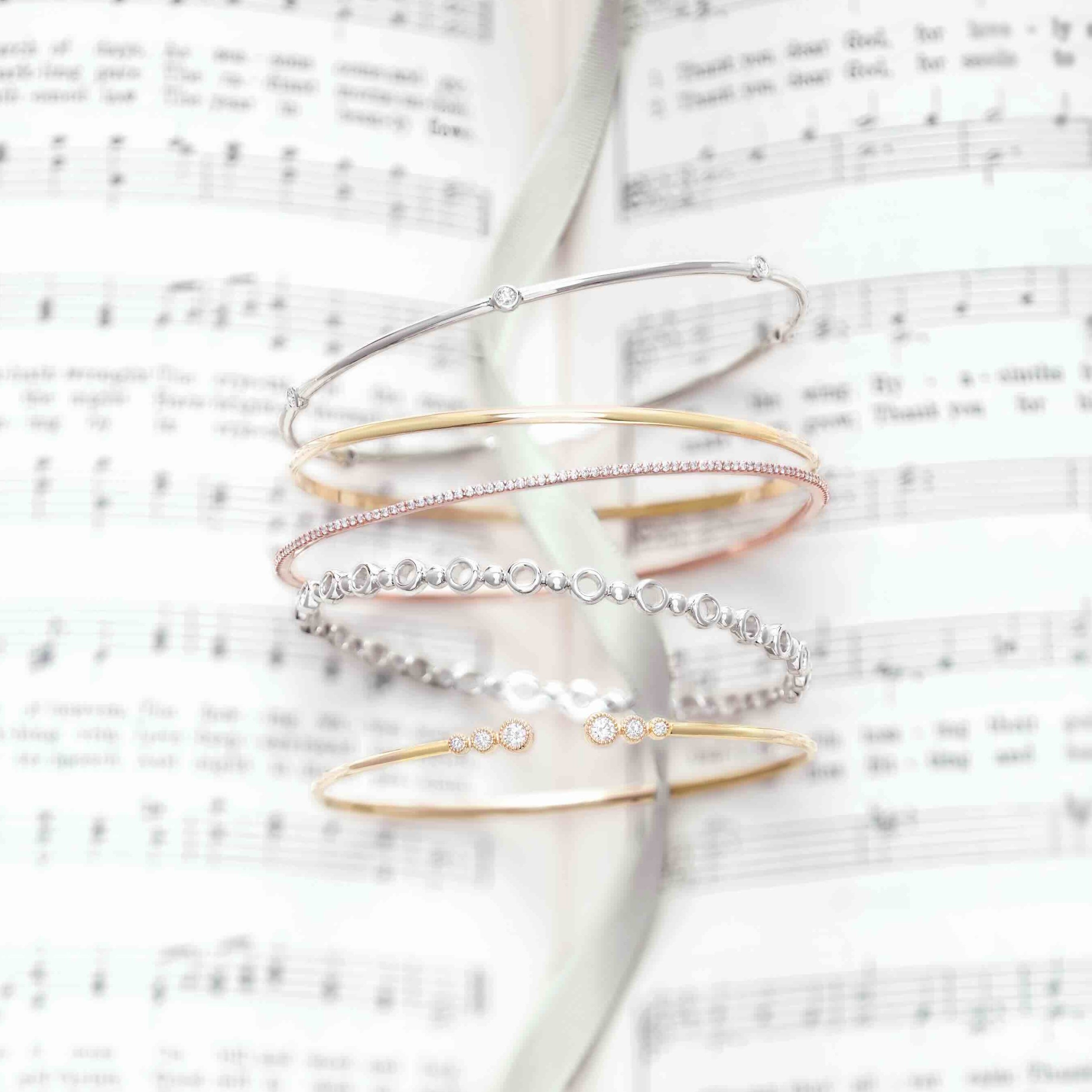 White Gold (or Platinum, Yellow Gold, and Rose Gold Cuff Bracelets