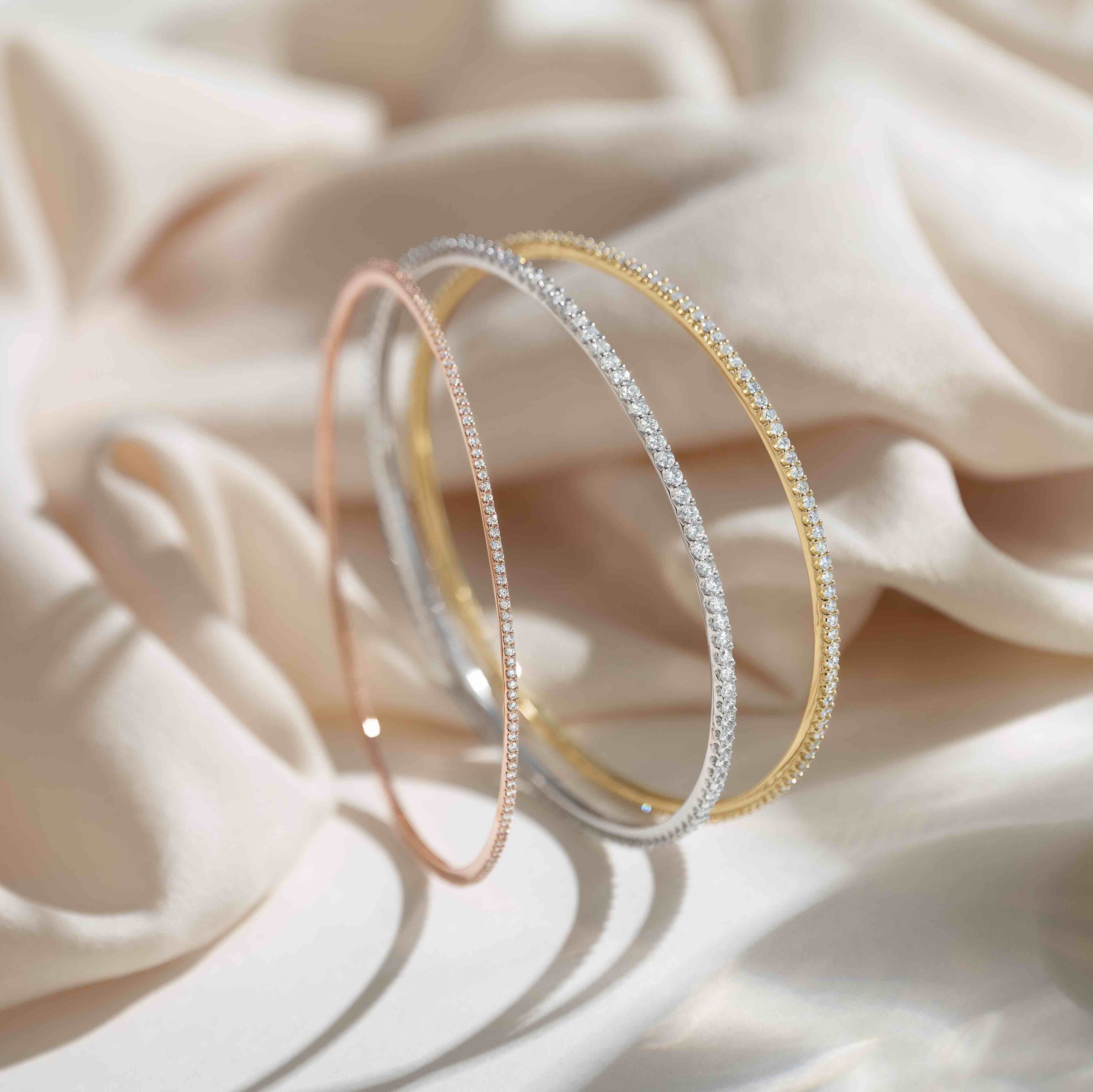 White Gold (or Platinum, Yellow Gold, and Rose Gold Bangle Bracelets