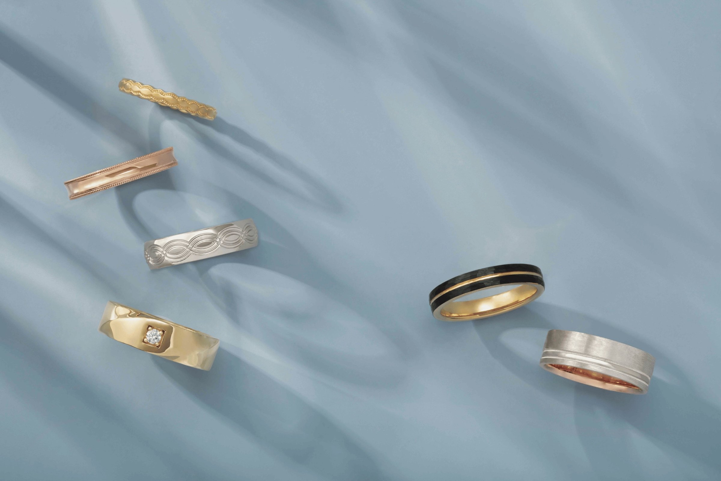 Various_White_Gold_Yellow_Gold_and_Rose_Gold_and_Tungsten_Accented_Wedding_Bands