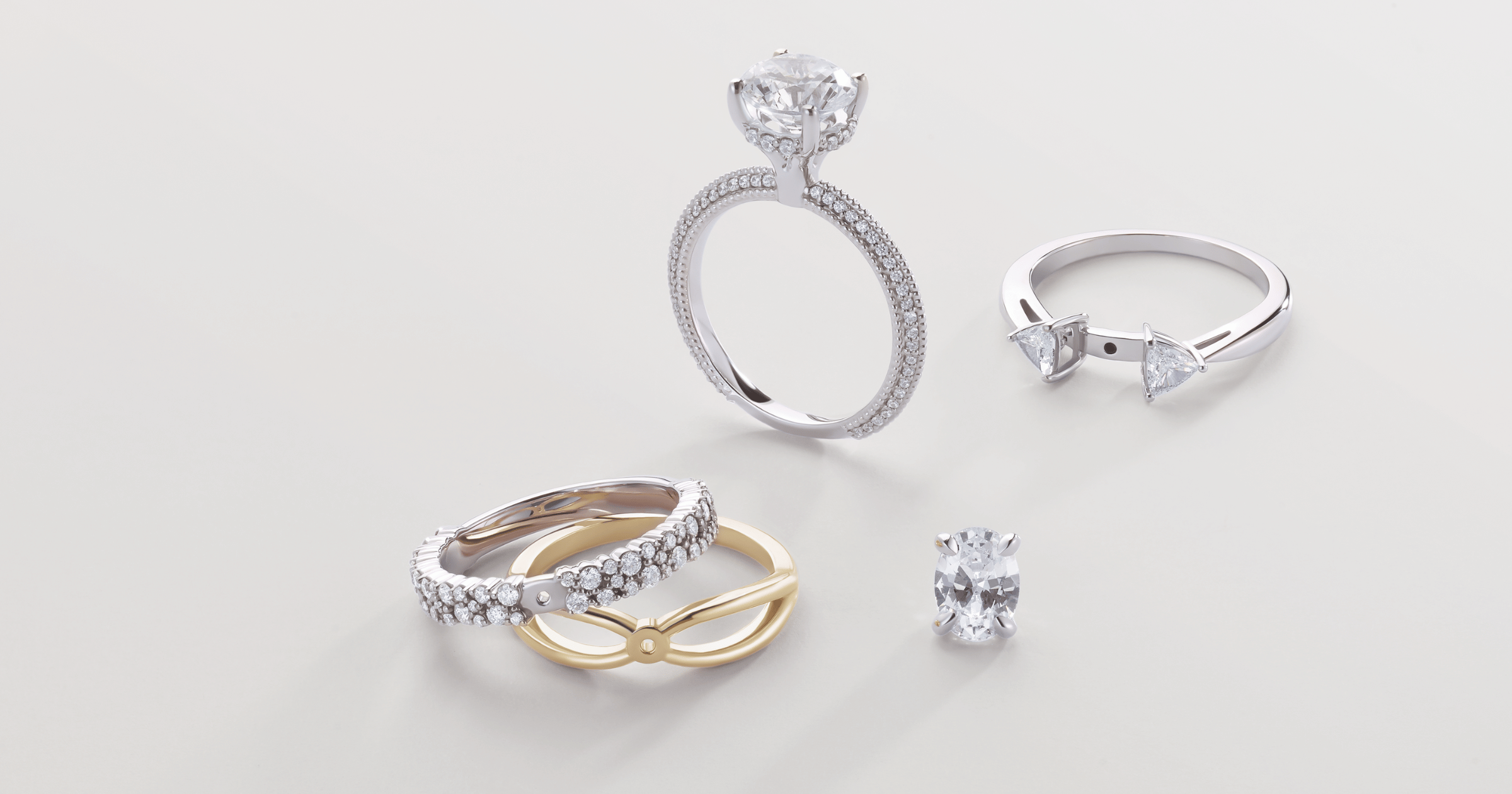 White Gold or Platinum Engagement Ring with Parts of Engagement Ring