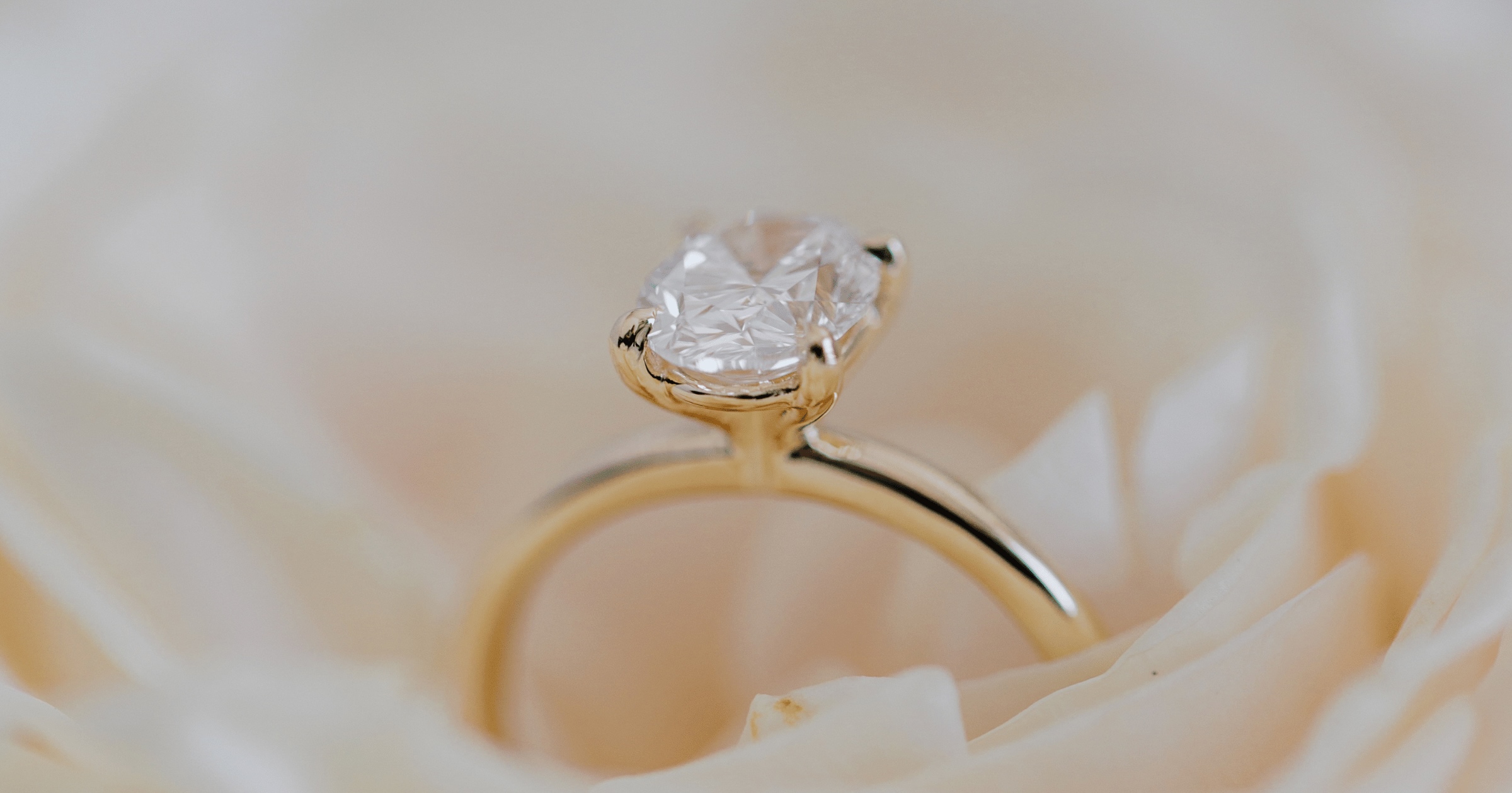 Yellow Gold Oval Solitaire Engagement Ring Inside of a Rose
